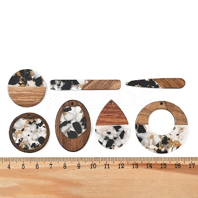 Walnut Wood & Transparent Resin & Gold Foil Pendants WD-CBA583A-05-1