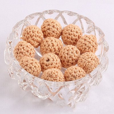 Handmade Woolen Macrame Wooden Pom Pom Ball Beads X-MAKN-PW0001-048G-1