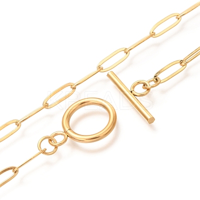 Unisex PVD Vacuum Plating 304 Stainless Steel Paperclip Chain Necklaces X-NJEW-H215-04G-1