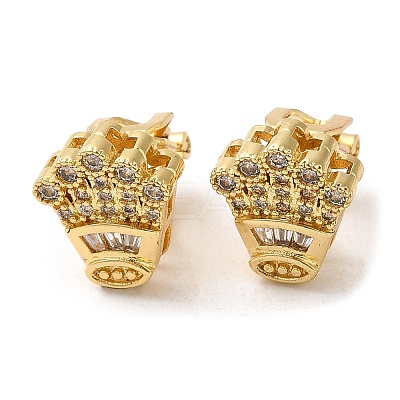 Rack Plating Real 18K Gold Plated Brass Crown Shape Clip-on Earrings EJEW-B034-02G-1