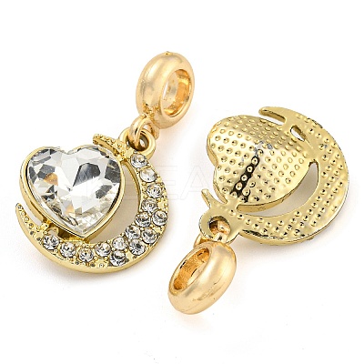 Rack Plating Alloy Pave Crystal Rhinestone Moon with Heart European Dangle Charms FIND-B034-05G-1
