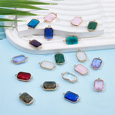 24Pcs 12 Colors Alloy Faceted Glass Connector Charms FIND-FI0001-08A-1