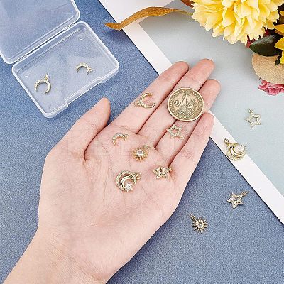 12Pcs 6 Style Brass Cubic Zirconia Charms ZIRC-FH0001-36-1
