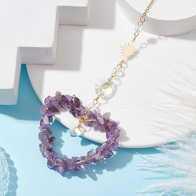 Heart Natural Amethyst Chip Pendant Drcorations HJEW-JM01651-01-1
