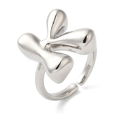 Initials Brass Open Cuff Ring for Women RJEW-N046-02K-P-1
