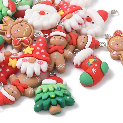 24Pcs 6 Styles Christmas Opaque Resin Pendants RESI-FS0001-44-1