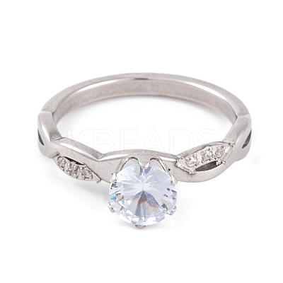 304 Stainless Steel Diamond Finger Ring for Women RJEW-C086-22-P-1