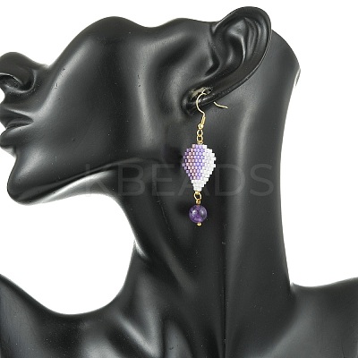 304 Stainless Steel with Glass Cylinder Seed Beads Hot Air Balloon Dangle Earrings EJEW-MZ00820-02-1