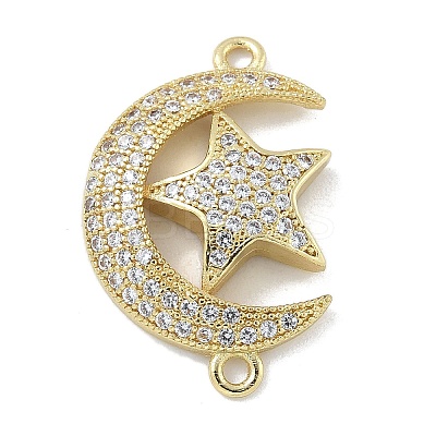 Rack Plating Brass Micro Pave Clear Cubic Zirconia Moon with Star Connector Charms KK-A234-056G-1