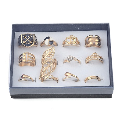 Faddish Ion Plating(IP) 304 Stainless Steel Finger Rings RJEW-MSMC002-15-1