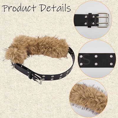 Imitation Leather Rabbit Hair Belt AJEW-WH20019-57A-1