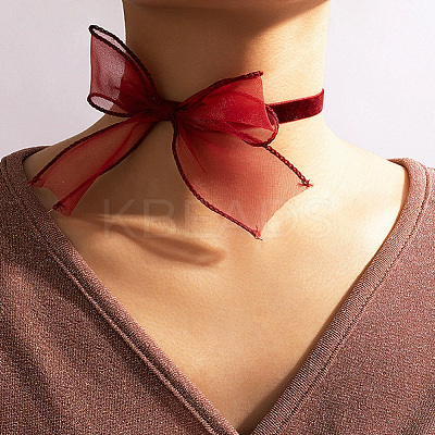 1Pc Gauze Bowknot Fabric Choker Necklaces for Women NJEW-CP0001-06A-1