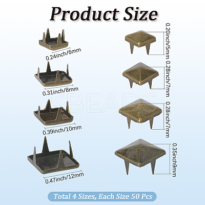 200Pcs 4 Styles Iron Studs Rivets IFIN-GF0001-54AB-1