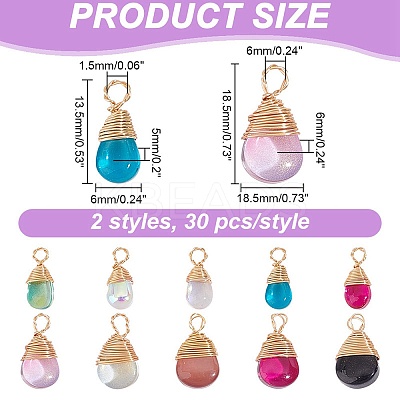 60Pcs 2 Styles Transparent Glass Pendants FIND-AR0005-07-1