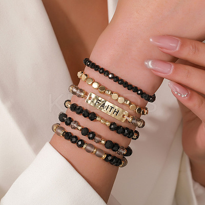 6Pcs 6 Styles Bohemian Style Alloy and Resin Synthetic Quartz Crystal Bracelet Sets FS-WG14188-04-1