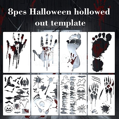 8Pcs Halloween Footproot Handprint PET Painting Stencils DIY-D001-07-1