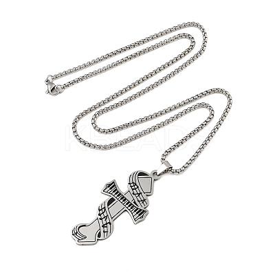 201 Stainless Steel Enamel Electronic Piano Cross Pendant Box Chain Necklaces NJEW-M076-01P-02-1