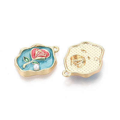 Rack Plating Alloy Enamel and ABS Imitation Pearl Pendants ENAM-T024-88A-G-1