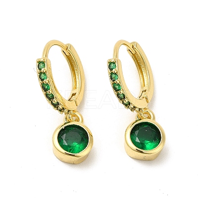 Cubic Zirconia Flat Round Dangle Hoop Earrings EJEW-E270-35G-01-1