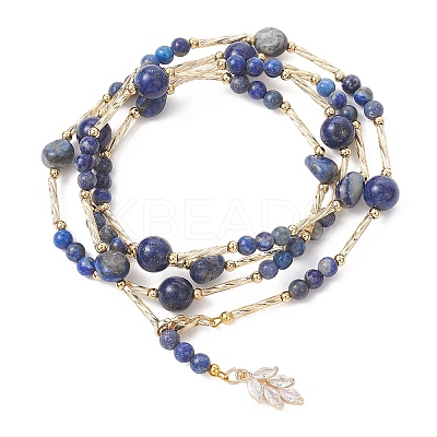 Natural Lapis Lazuli Round and Nuggets Lariat Necklaces NJEW-JN05727-1