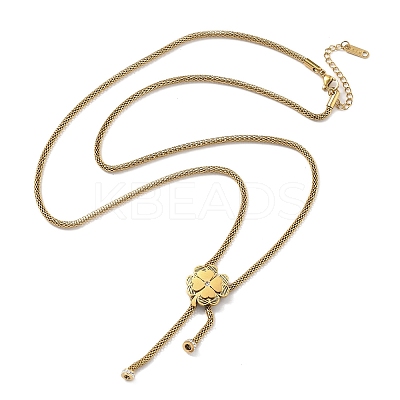 304 Stainless Steel Crystal Rhinestone Clover Lariat Necklaces NJEW-V001-07G-1
