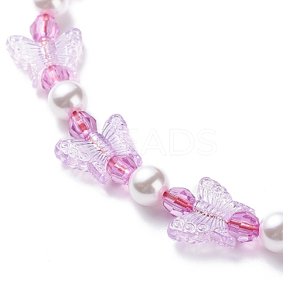 Acrylic Butterfly & Plastic Pearl Braided Beaded Necklace for Women NJEW-JN04053-1