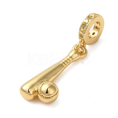 Rack Plating Brass Micro Pave Clear Cubic Zirconia European Dangle Charms KK-P279-16G-1