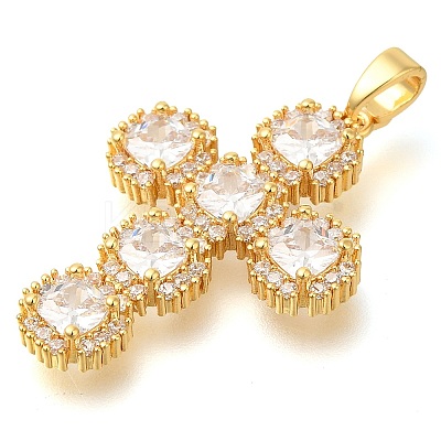 Brass Pave Clear Cubic Zirconia Pendants KK-M101-05G-02-1