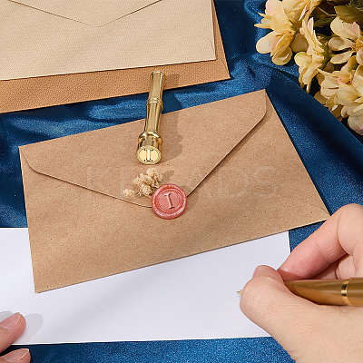 1Pc Golden Tone Brass Wax Seal Stamp Heads with Bamboo Stick Shaped Handles STAM-CP0001-05I-1