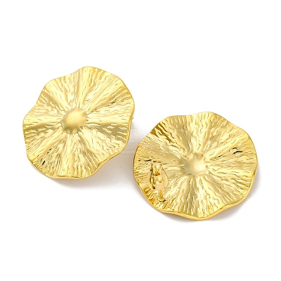 Ion Plating(IP) 304 Stainless Steel Textured Flat Round with Sun Stud Earrings EJEW-D281-25G-1