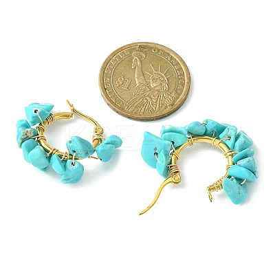 Synthetic Turquoise Chips Braided Hoop Earrings EJEW-JE04940-25-1
