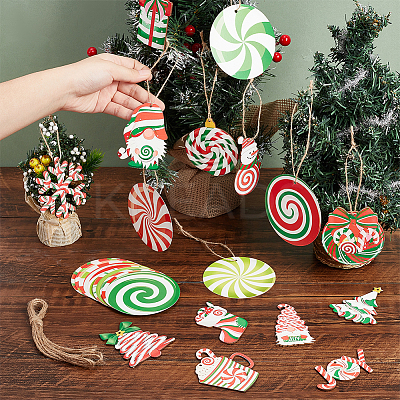 Christmas Wooden Pendant Decorations and Paper Flag Banners AJEW-NB0006-09-1