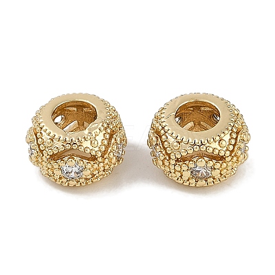 Brass Micro Pave Cubic Zirconia Rondelle European Beads KK-I719-19G-1