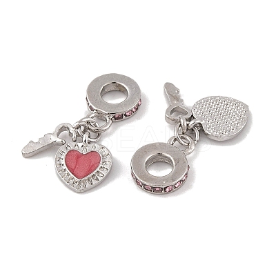 Rack Plating Alloy Light Rose Rhinestone European Dangle Charms FIND-C055-27P-04-1