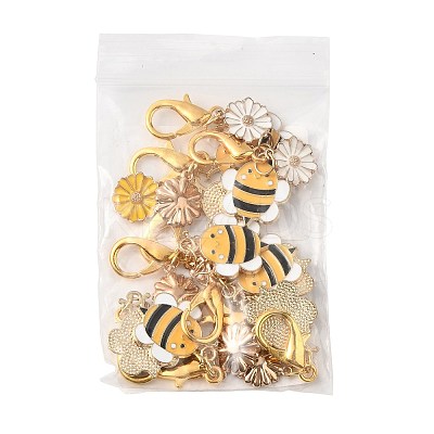 10Pcs 2 Styles Alloy Enamel Bee with Flower Pendant Decorations HJEW-FS00061-1