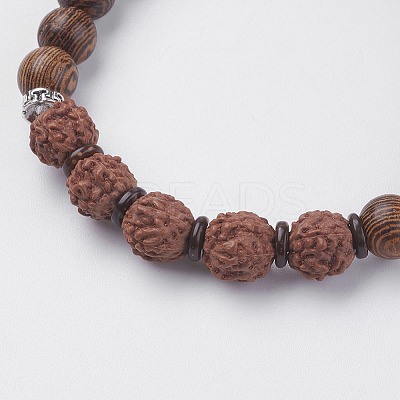 Natural Lava Rock & Wenge Wood Beads & Coconut Stretch Bracelets BJEW-I241-03E-1