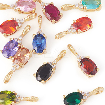 11Pcs 11 Colors Brass Micro Pave Cubic Zirconia Pendants KK-TA0001-97-1