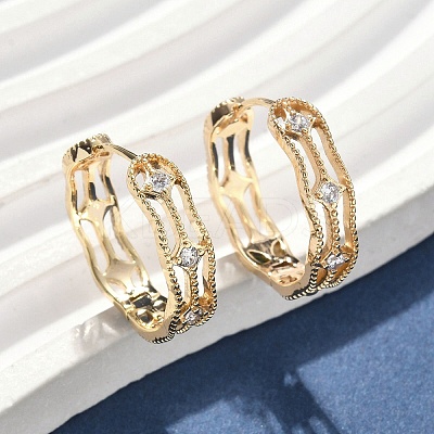 Brass Clear Cubic Zirconia Rectangle Hoop Earrings EJEW-D320-06G-1