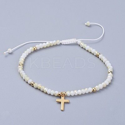 Electroplate Glass Braided Beads Bracelets BJEW-JB04311-06-1