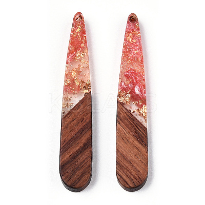 Transparent Resin & Walnut Wood Pendants X-RESI-N039-69E-1