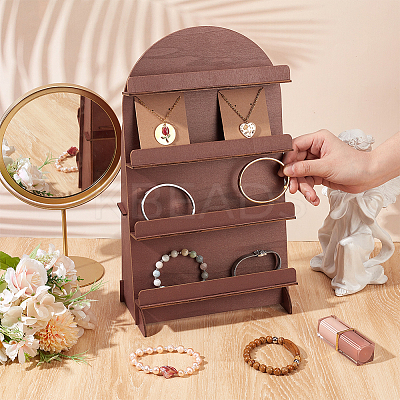 4-Tier Arch Shaped Basswood Plywood Display Stands for Display Cards Postcards ODIS-WH0100-11-1