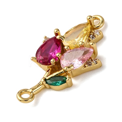 Brass Pave Colorful Cubic Zirconia Flower Links Connector Charms KK-C119-12G-1