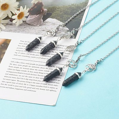 Natural Lava Rock Pointed Dowsing Pendulums PALLOY-JF00819-02-1