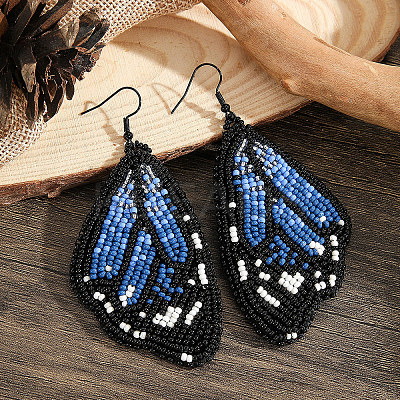 Bohemian Style Green Butterfly Wing Glass Bead Handmade Dangle Earrings CZ4126-1