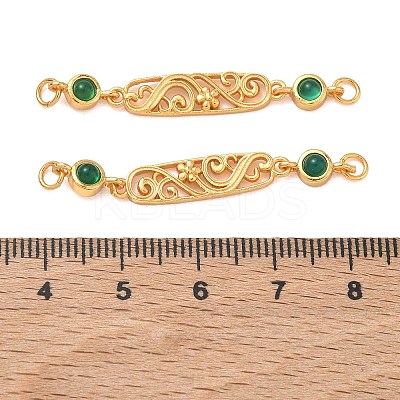 Brass & Natural Green Onyx Agate(Dyed & Heated) Hollow Oval with Flower Links Connector Charms KK-D113-05G-1