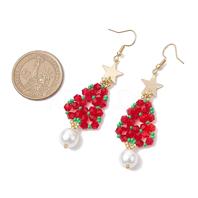 Glass Seed & Glass Pearl Beads Tree Dangle Earrings EJEW-MZ00276-01-1