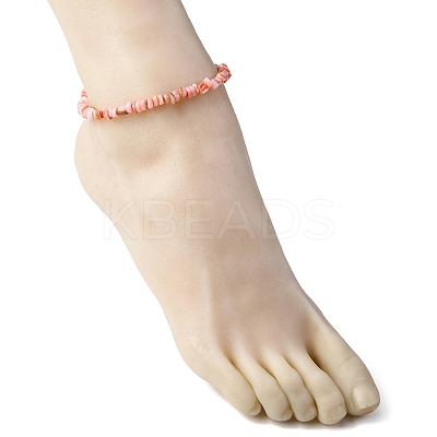 Dyed Natural Freshwater Shell Nuggets Beaded Anklets AJEW-AN00746-04-1