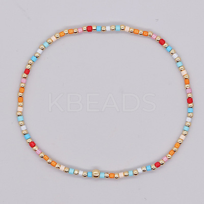 Bohemian Style Rainbow Glass & Brass Beaded Handmade Fashion Women's Bracelet QD2599-26-1