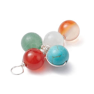 Gemstone Round Beaded Pendants PALLOY-JF02255-1