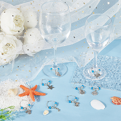 Beach Ocean Theme Alloy Wine Glass Charms AJEW-SC0002-41-1